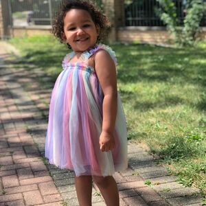 Boutique Girls Pastel Rainbow Square Neck Baby Doll Dress